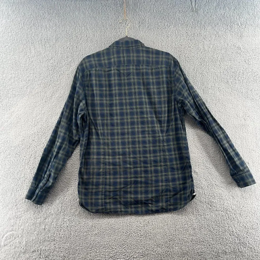 Banana Republic Shirt Mens Large Western Pearl Snap Navy Blue Green
